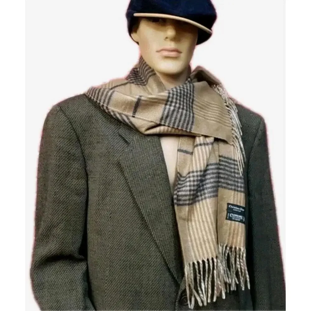 CHRISTIAN DIOR MONSIEUR PLAID BROWN MEN'S SCARF EUC! #6
